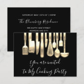 パーティー料理のシェフ ゴールデンキッチン ブラック モダン 招待状 (正面/裏面)