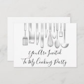 パーティー料理人キッチン レストラン 白 グレー 招待状 (正面/裏面)