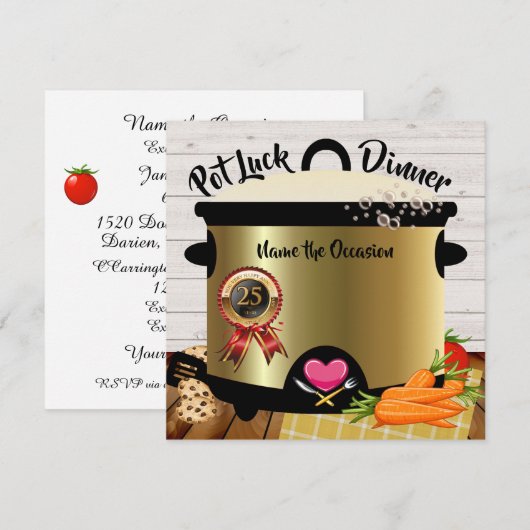 パーティー料理持ち寄り 記念日招待状 バージョン1 招待状 (正面/裏面)