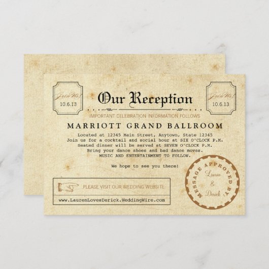 パーティー旅行挿入物カードの後の電報の披露宴 エンクロージャーカード (正面/裏面)