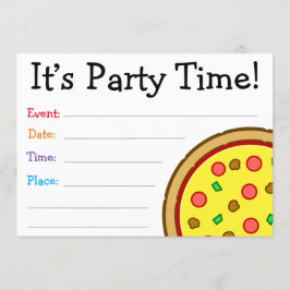 パーティー時間だ！ピザ図解入りの、写真付きの誕生日 招待状