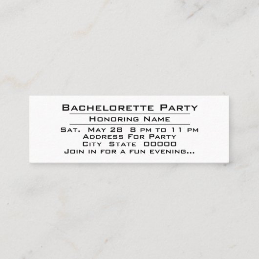 パーティー時間バチェロレッテバチュラーパーティ招待状 スキニー名刺 (裏面)