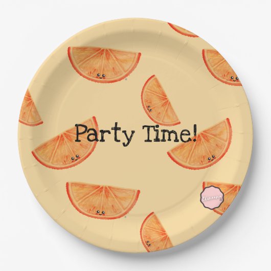 パーティー時間！かわいいオレンジ紙プレート ペーパープレート (正面)