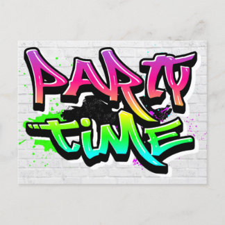 パーティー時間 |グラフィティモダン招待状 ポストカード