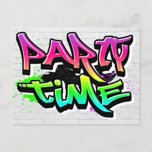 パーティー時間 |グラフィティモダン招待状 ポストカード (正面)