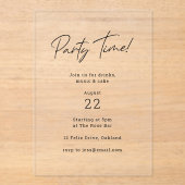 パーティー時間 | ミニマモダンリシンプルアル澄ん アクリル招待状 (正面)