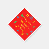 パーティー時間, 100誕生日,赤時計,名前,紙 スタンダードカクテルナプキン (角)