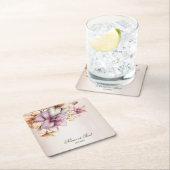 パーティー水彩ボホピンクエレガント花 スクエアペーパーコースター (インサイチュ)