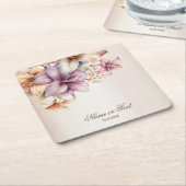 パーティー水彩ボホピンクエレガント花 スクエアペーパーコースター (アングル)