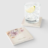 パーティー水彩ボホピンクエレガント花 ストーンコースター (横)