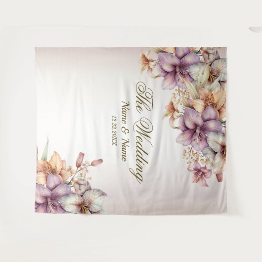 パーティー水彩ボホピンクエレガント花 タペストリー (正面(横))