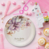 パーティー水彩ボホピンクエレガント花 ペーパープレート (パーティー)