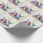 パーティー水彩人魚の海の生活かわいい美しい ラッピングペーパー (角)