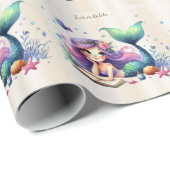 パーティー水彩人魚の海の生活かわいい美しい ラッピングペーパー (ロールコーナー)