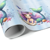 パーティー水彩人魚の海の生活かわいい美しい ラッピングペーパー (ロールコーナー)