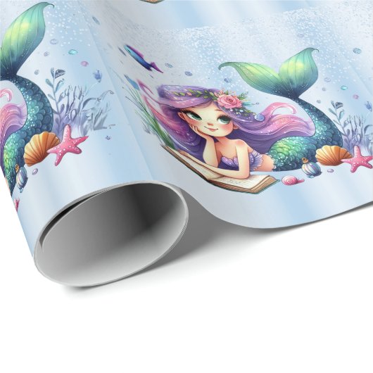パーティー水彩人魚の海の生活かわいい美しい ラッピングペーパー (ロールコーナー)