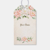 パーティー水彩桃白エレガント花 ギフトタグ (正面)