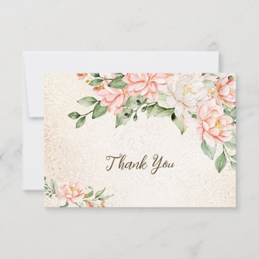 パーティー水彩桃白エレガント花 サンキューカード (正面)