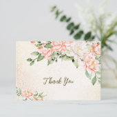 パーティー水彩桃白エレガント花 サンキューカード (スタンド正面)