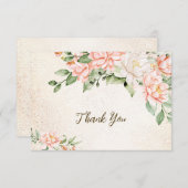 パーティー水彩桃白エレガント花 サンキューカード (正面/裏面)