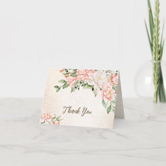 パーティー水彩桃白エレガント花 サンキューカード (正面)