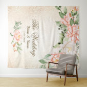 パーティー水彩桃白エレガント花 タペストリー (インサイチュ(横))