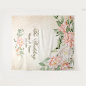 パーティー水彩桃白エレガント花 タペストリー (正面(横))