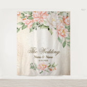 パーティー水彩桃白エレガント花 タペストリー (正面)