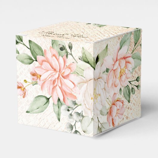 パーティー水彩桃白エレガント花 フェイバーボックス (正面サイド)
