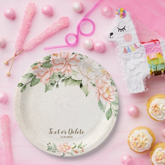 パーティー水彩桃白エレガント花 ペーパープレート (パーティー)