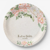 パーティー水彩桃白エレガント花 ペーパープレート (正面)