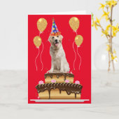 パーティー犬のケーキ誕生日 カード (黄色い花)