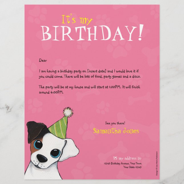 パーティー犬の足と骨 |誕生日パーティーの招待 (正面)