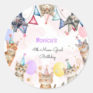 パーティー猫ニャーニャー子供の誕生日 ラウンドシール