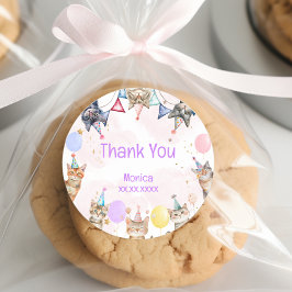 パーティー猫ニャーニャー子供の誕生日 ラウンドシール