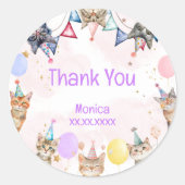 パーティー猫ニャーニャー子供の誕生日 ラウンドシール (正面)