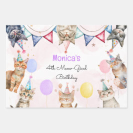 パーティー猫ニャーニャー子供の誕生日 ラッピングペーパーシート