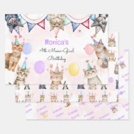 パーティー猫ニャーニャー子供の誕生日 ラッピングペーパーシート