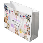 パーティー猫ニャーニャー子供の誕生日 ラージペーパーバッグ (正面アングル)