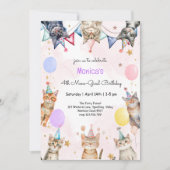 パーティー猫ニャーニャー子供の誕生日 招待状 (正面)