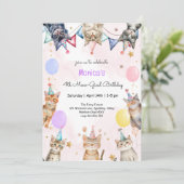 パーティー猫ニャーニャー子供の誕生日 招待状 (スタンド正面)