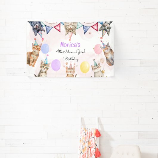 パーティー猫ニャーニャー子供の誕生日 横断幕 (インサイチュ)