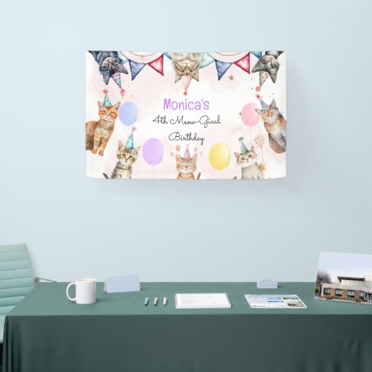 パーティー猫ニャーニャー子供の誕生日 横断幕 (トレードショー)
