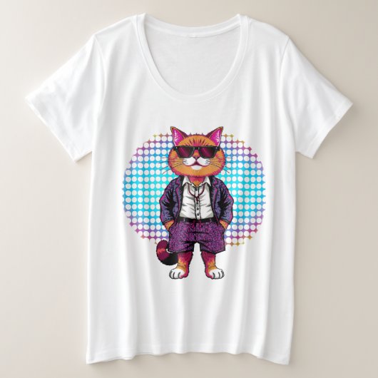 パーティー猫inサングラス – Disco Equipment プラスサイズTシャツ (デザイン正面)