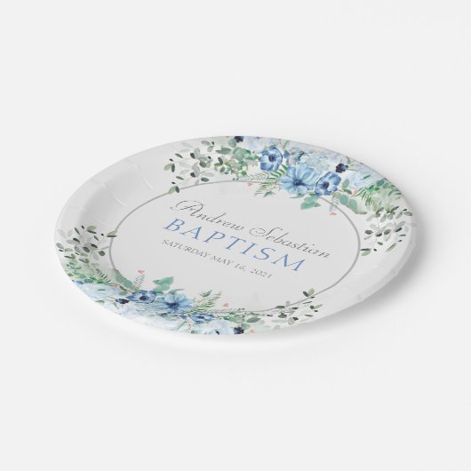 パーティー用品食器洗礼男の赤ちゃん ペーパープレート (アングル)