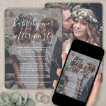 パーティー白文字写真の後に幸せ結婚に 招待状<br><div class="desc">招待状の家族と友人にエレガントこの2枚の写真の文字のオーバーレイ招待と単に結婚披露宴のみスタイリッシュのお祝いにモダン。すべての言葉シンプルは、誓約更新式、続編結婚、1周年記念、後回し、ディナーパーティーにパーソナライズされる方法である。(画像の配置のヒント：写真を正確に中心に撮影するにはZazzleのウェブサイトにアップロードする前に写真をトリミングする簡単の方法である)。 カスタマイズ (結婚日、ドレスコード、rsvp、webサイトなど、選択した任意の詳細を含む。 ミニマモダンリストの白黒デザインは、新婚カップルの2つの写真、トレンディー手書き文字の書道、シックなタイプライタースタイルタイポグラフィを備えている。駆け落ちしたかどうか、より小さいダウンサイズのミニマルかマイクロ結婚か、または特別な日のお祝いは、妊娠したパンデミック関連の延期のために再スケジュールされなければならなかった、幸いにもパーティーが開始された後。新郎新婦おめでとう！</div>