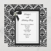 パーティー白黒ダマスクパールジュエルイメージ 招待状 (正面/裏面)