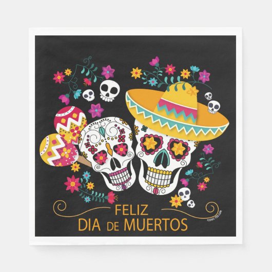 パーティー砂糖スカルと花 スタンダードランチョンナプキン (正面)