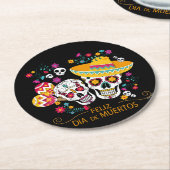 パーティー砂糖スカルと花 ラウンドペーパーコースター (アングル)