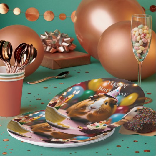 パーティー祝の豚とケーキと風船 ペーパープレート (複数)